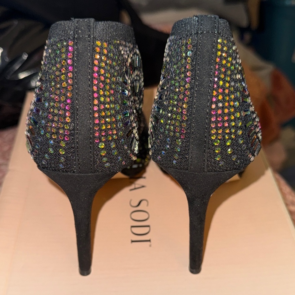 Thalia Sodi Black and Multicolor Embellished Heels - Picture 4 of 8